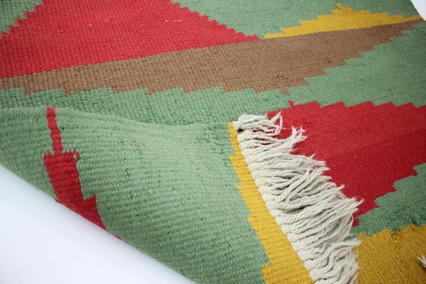 Mid-Century Abstract Geometric Wool Kilim Rug, 1960s-TZ-975069