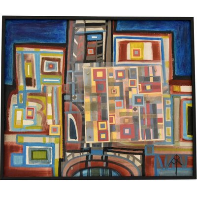 Mid-Century Abstract Painting with Acrylic Glass by André Pailler, France, 1970-KTN-840560