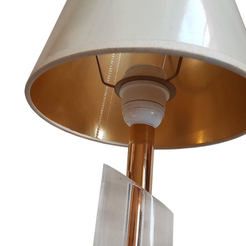 Mid-Century Acrylic Glass and Brass Table Lamp from Herda