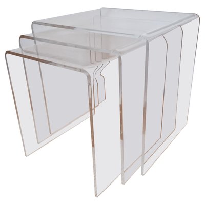 Mid-Century Acrylic Glass Nesting Tables, Italy, 1970s, Set of 3-TZ-1346175