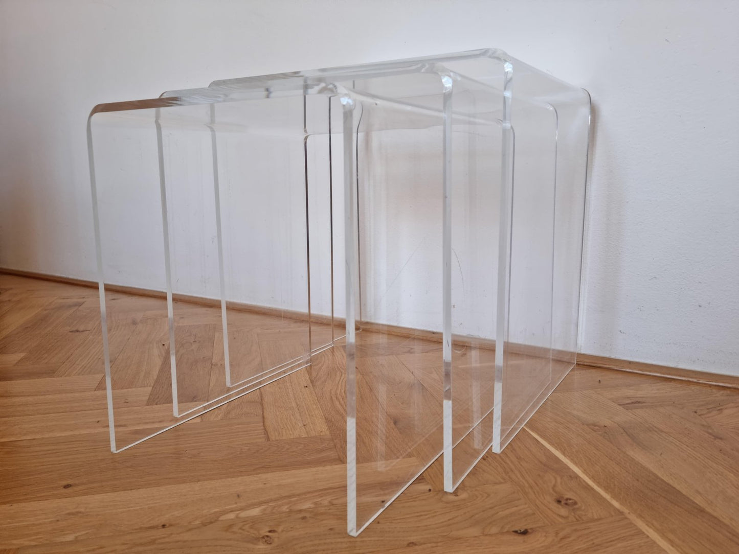 Mid-Century Acrylic Glass Nesting Tables, Italy, 1970s, Set of 3-TZ-1346175