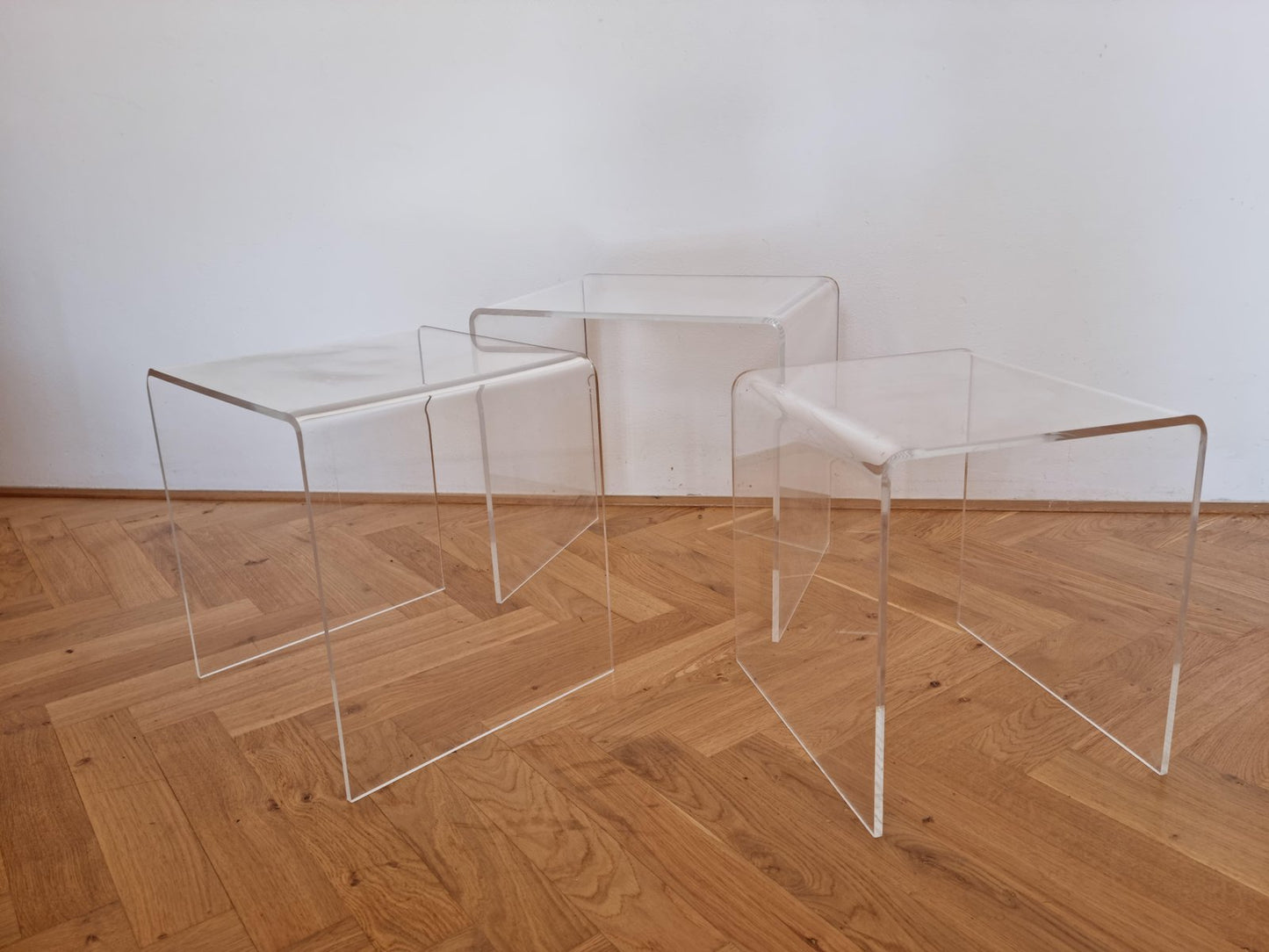 Mid-Century Acrylic Glass Nesting Tables, Italy, 1970s, Set of 3