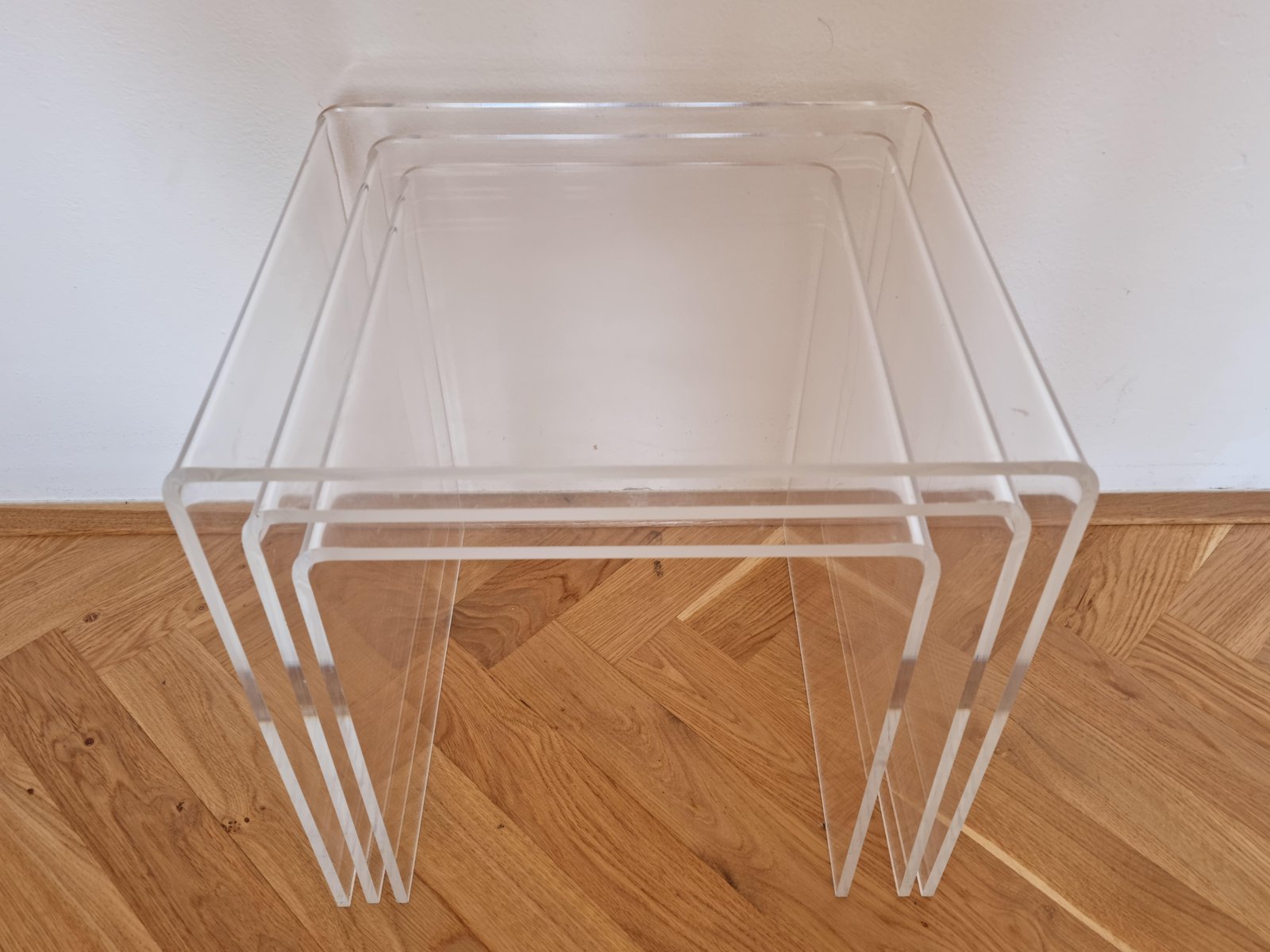 Mid-Century Acrylic Glass Nesting Tables, Italy, 1970s, Set of 3-TZ-1346175