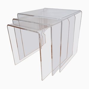 Mid-Century Acrylic Glass Nesting Tables, Italy, 1970s, Set of 3-TZ-1346175