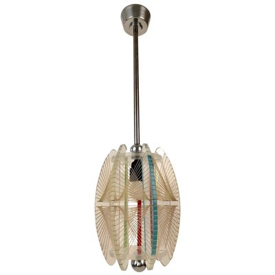 Mid-Century Acrylic & Mono Filament Pendant Lamp with Color Accents, Czech Republic, 1950s-BAF-763381