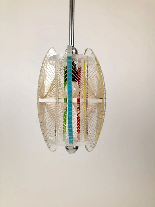 Mid-Century Acrylic & Mono Filament Pendant Lamp with Color Accents, Czech Republic, 1950s