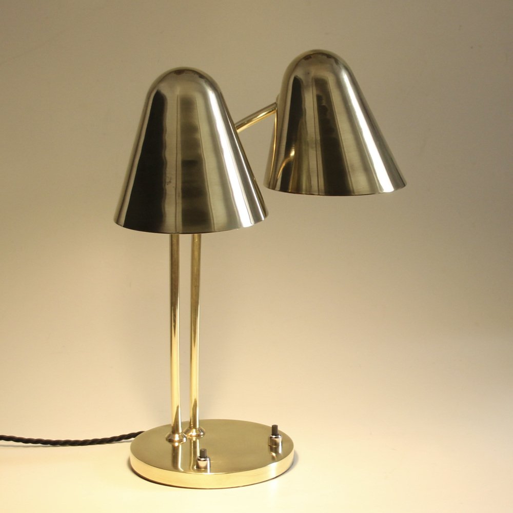 Mid-Century Adjustable Brass Library Lamp by Jacques Biny for Luminalité, 1950s