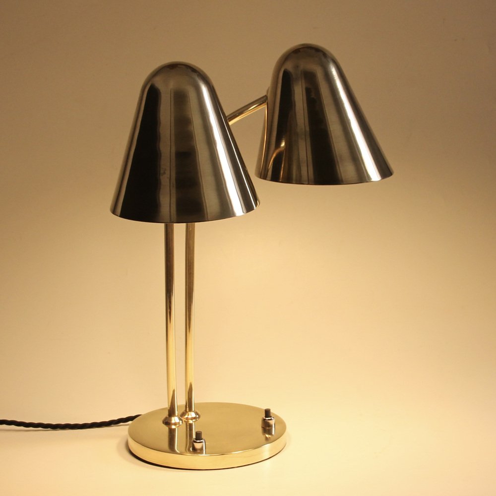 Mid-Century Adjustable Brass Library Lamp by Jacques Biny for Luminalité, 1950s