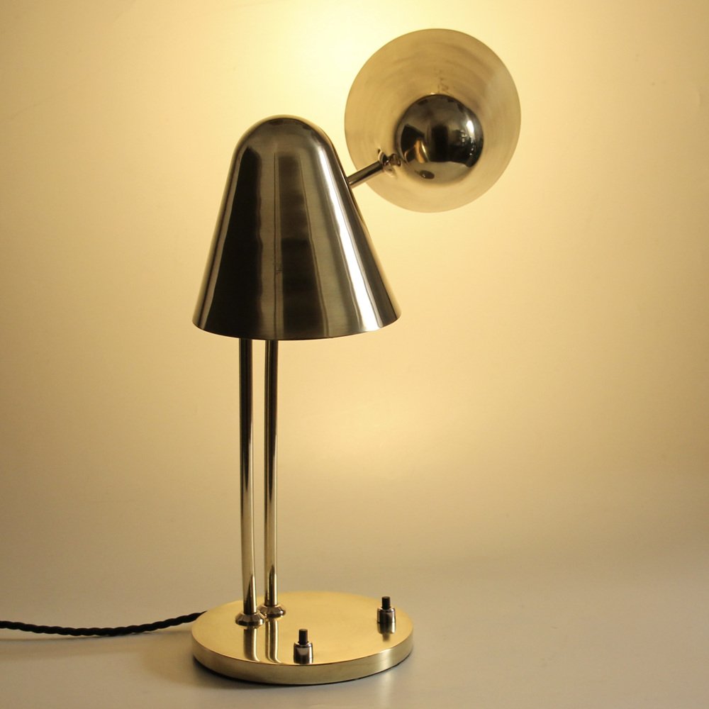 Mid-Century Adjustable Brass Library Lamp by Jacques Biny for Luminalité, 1950s