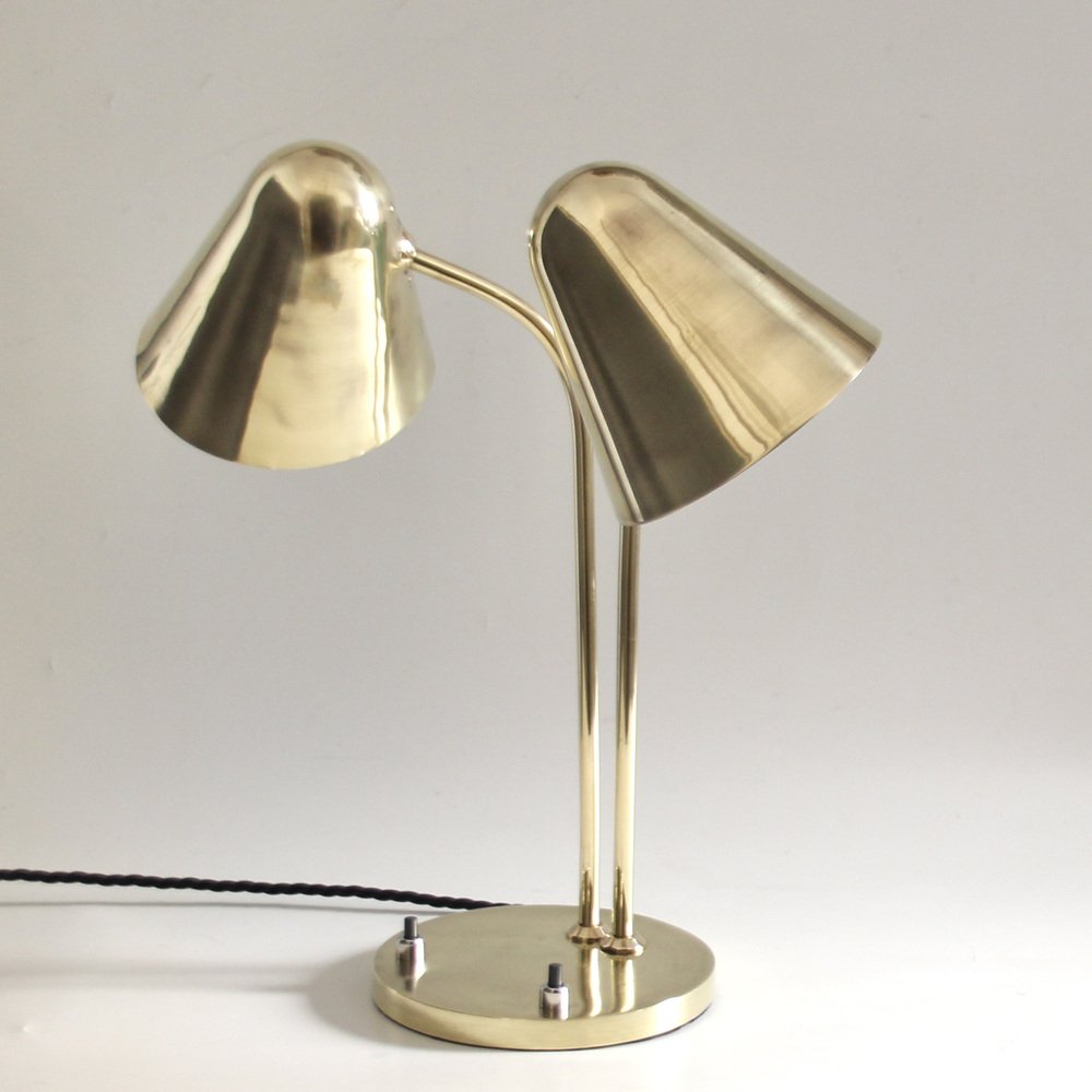 Mid-Century Adjustable Brass Library Lamp by Jacques Biny for Luminalité, 1950s