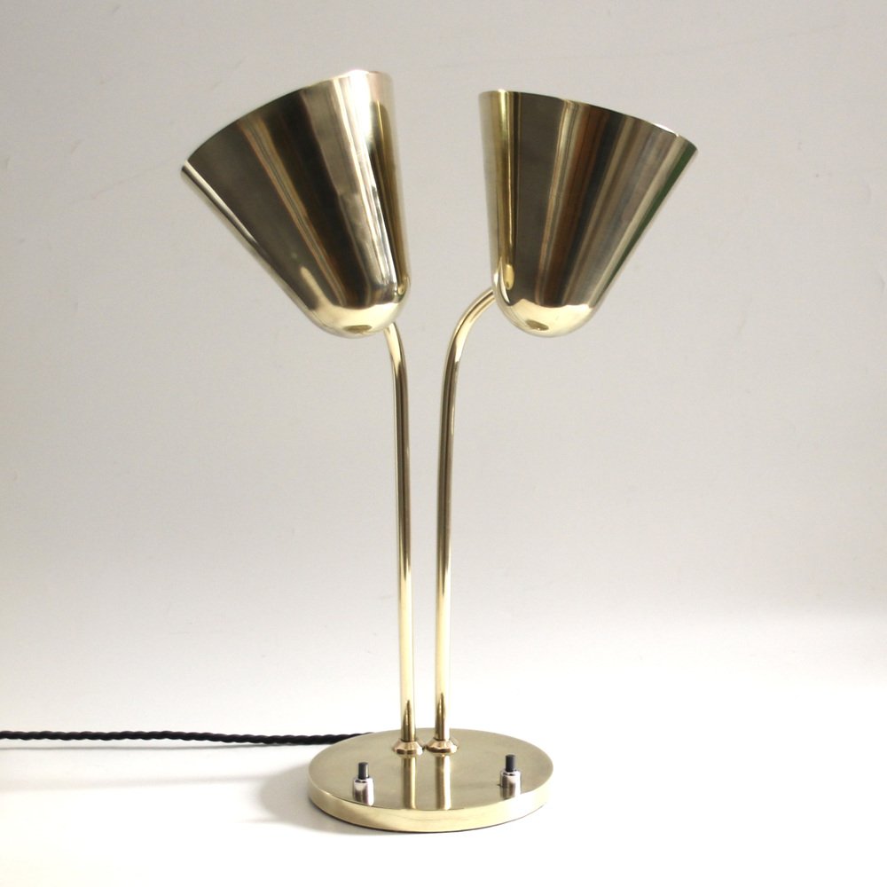 Mid-Century Adjustable Brass Library Lamp by Jacques Biny for Luminalité, 1950s