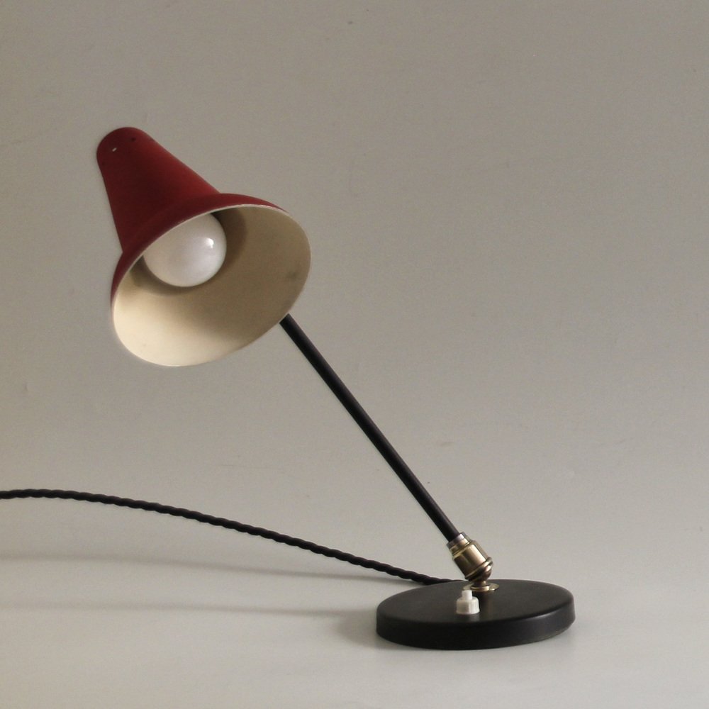 Mid-Century Adjustable Brass Table Lamp attributed to Jacques Biny for Luminalité, 1950s