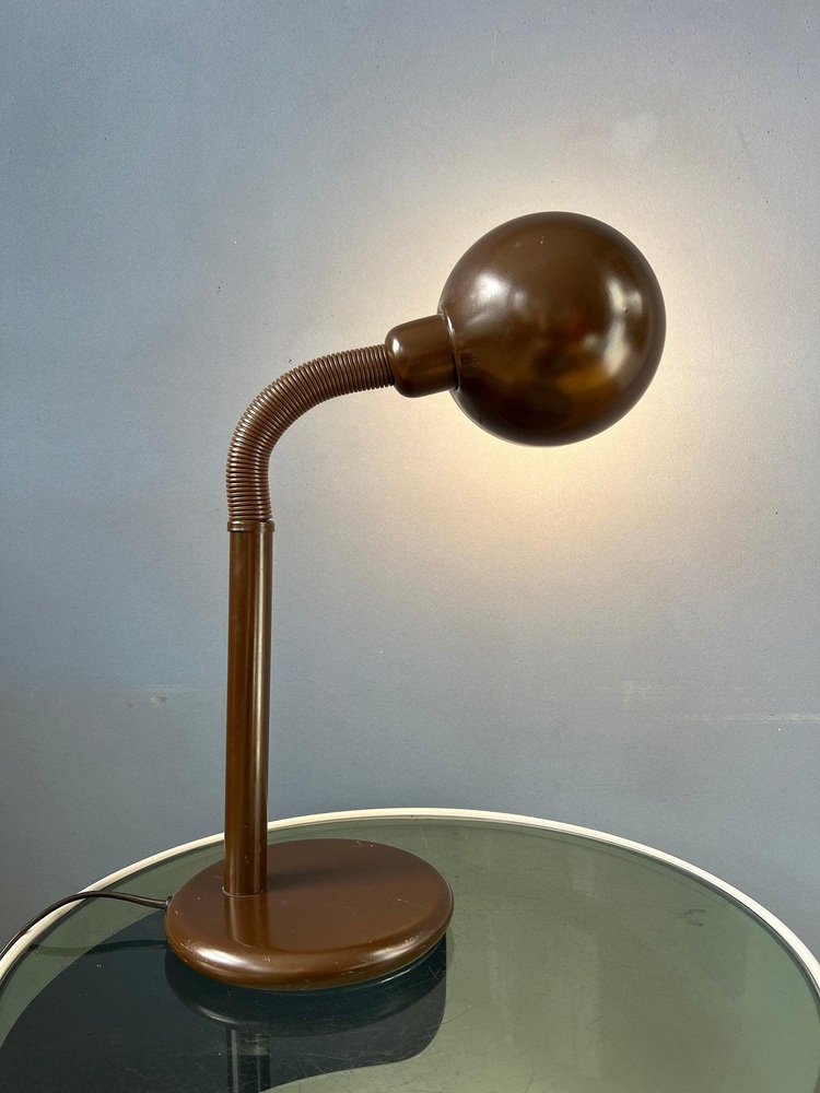 Mid-Century Adjustable Brown Snake Table Lamp