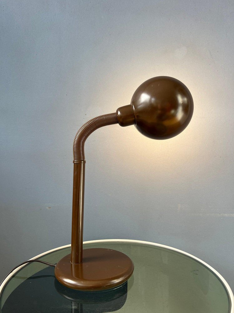 Mid-Century Adjustable Brown Snake Table Lamp