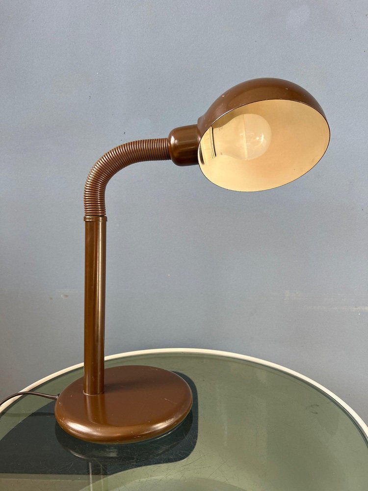 Mid-Century Adjustable Brown Snake Table Lamp