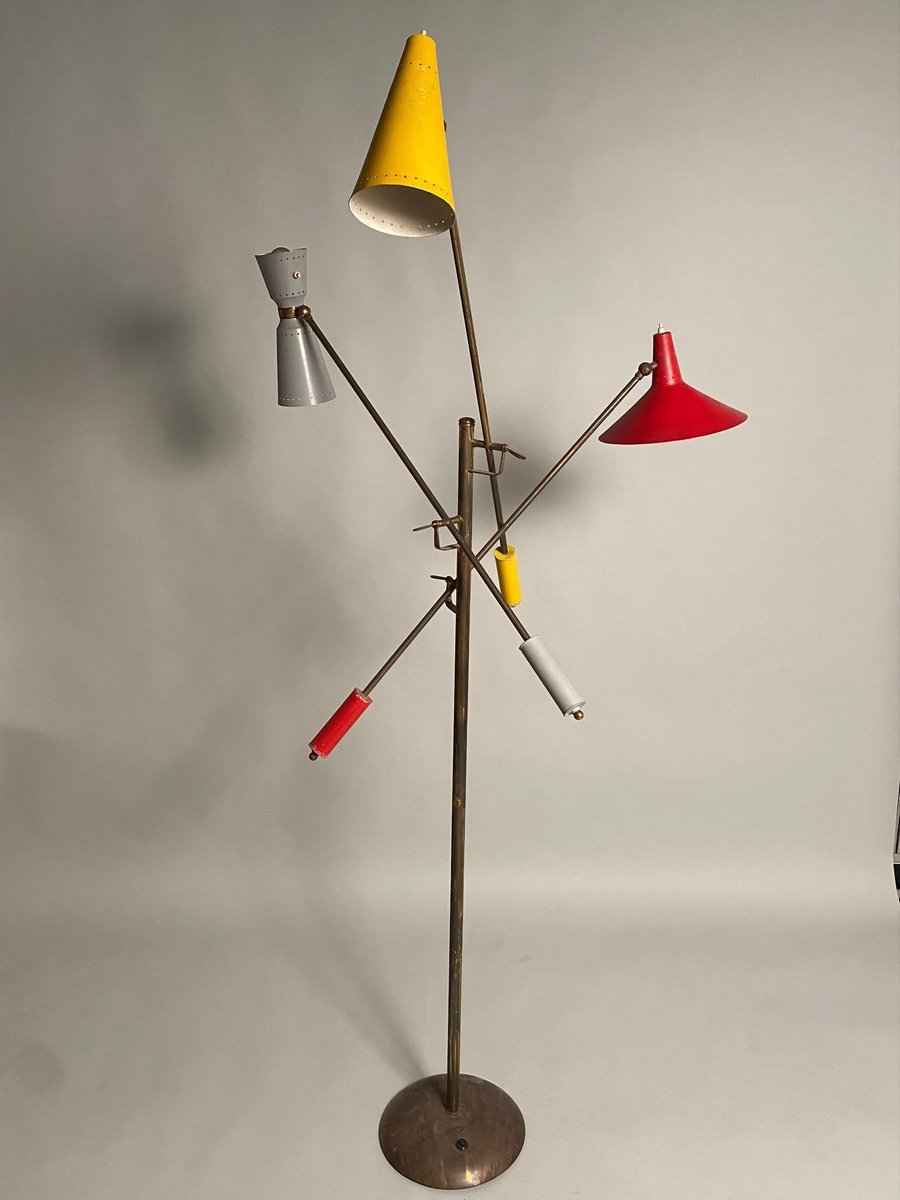 Mid-Century Adjustable Floor Lamp in Brass from Stilnovo, Italy, 1950s