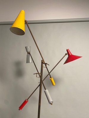 Mid-Century Adjustable Floor Lamp in Brass from Stilnovo, Italy, 1950s-KKZ-1814255