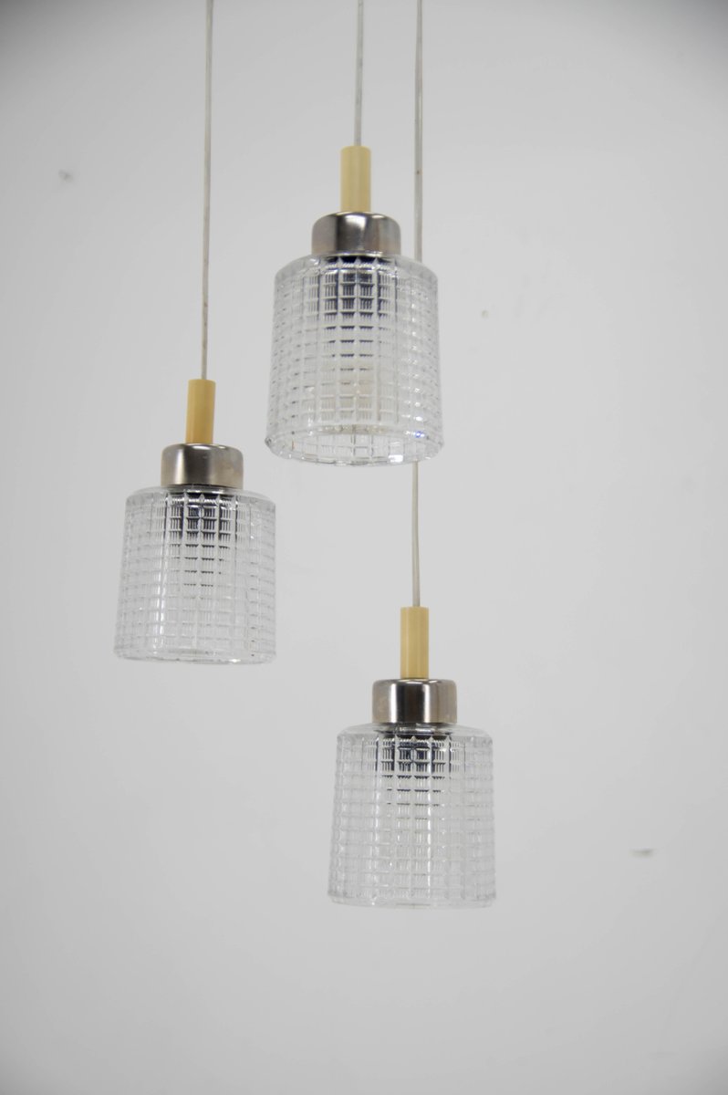 Mid-Century Adjustable Glass Chandelier attributed to Pokrok Zilina, 1970s