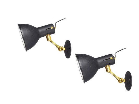 Mid-Century Adjustable Wall Lamps in Black Painted Aluminum and Brass, 1950s, Set of 2-RD-1705161