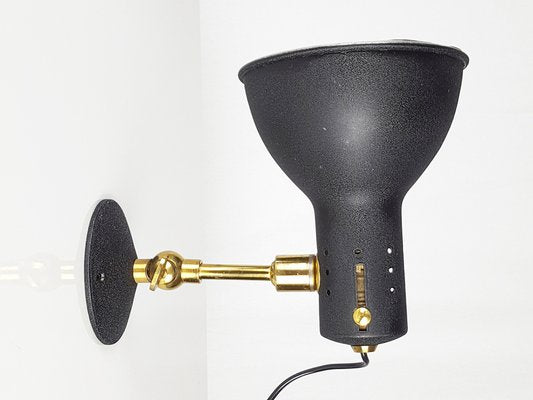 Mid-Century Adjustable Wall Lamps in Black Painted Aluminum and Brass, 1950s, Set of 2-RD-1705161