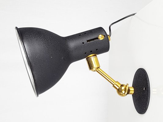 Mid-Century Adjustable Wall Lamps in Black Painted Aluminum and Brass, 1950s, Set of 2-RD-1705161