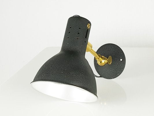 Mid-Century Adjustable Wall Lamps in Black Painted Aluminum and Brass, 1950s, Set of 2-RD-1705161