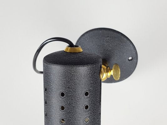 Mid-Century Adjustable Wall Lamps in Black Painted Aluminum and Brass, 1950s, Set of 2-RD-1705161