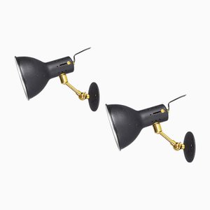 Mid-Century Adjustable Wall Lamps in Black Painted Aluminum and Brass, 1950s, Set of 2-RD-1705161