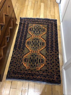 Mid-Century Afghan Belutch Blue Rug-AVC-562881