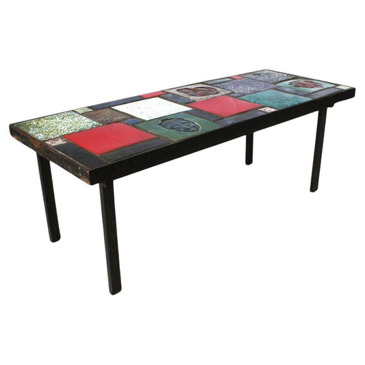 Mid-Century Africanist Ceramic Coffee Table, France, 1950s