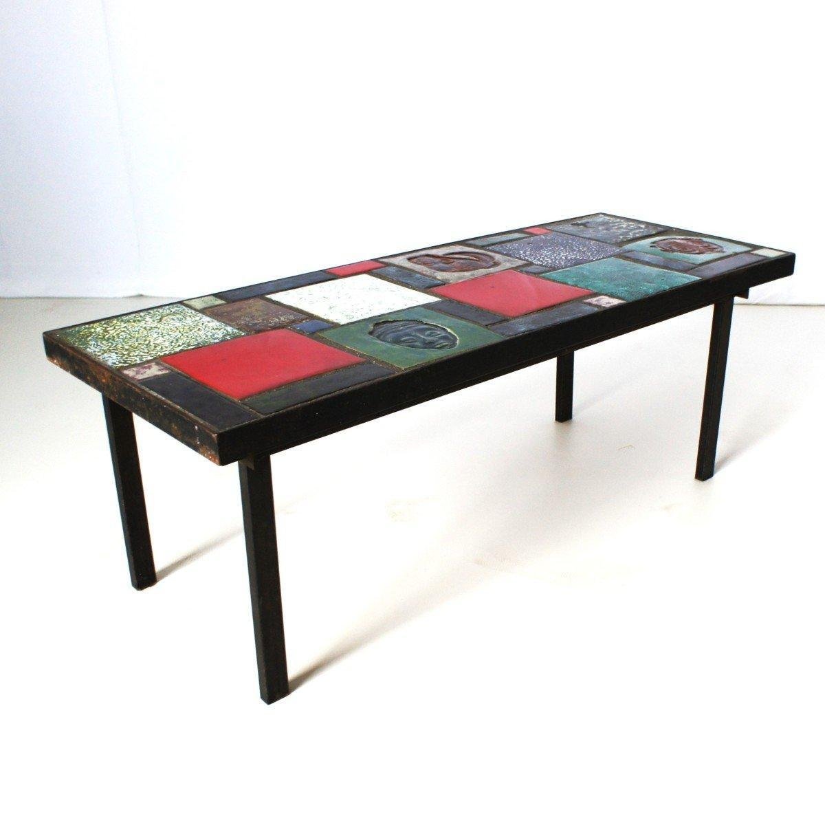 Mid-Century Africanist Ceramic Coffee Table, France, 1950s