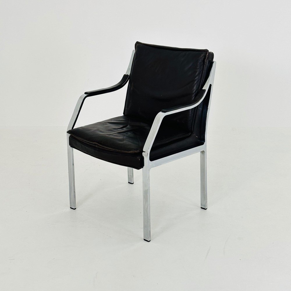 Mid-Century Alpha Steel and Leather Dark Brown Armchair by Preben Fabricius and George Kastholm for Walter Knoll, 1980s