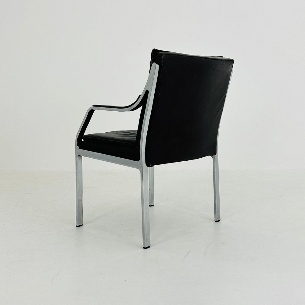 Mid-Century Alpha Steel and Leather Dark Brown Armchair by Preben Fabricius and George Kastholm for Walter Knoll, 1980s