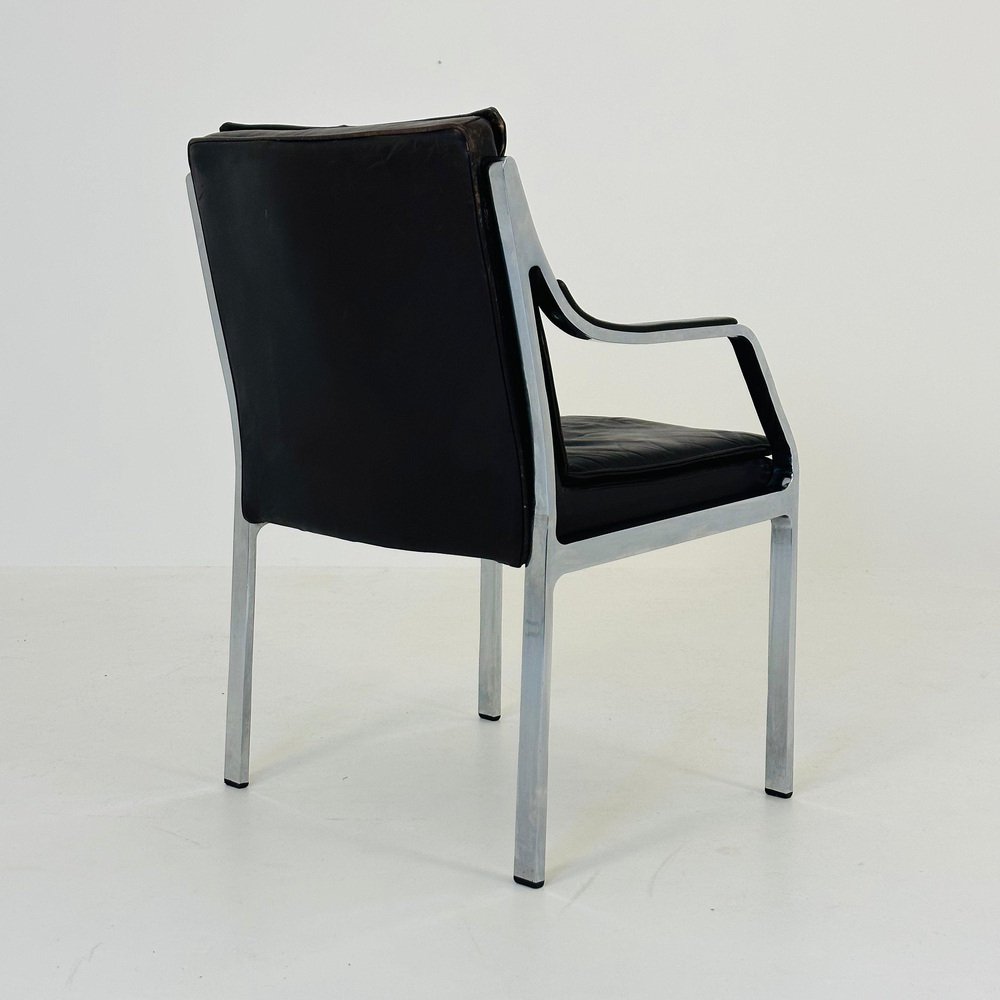 Mid-Century Alpha Steel and Leather Dark Brown Armchair by Preben Fabricius and George Kastholm for Walter Knoll, 1980s