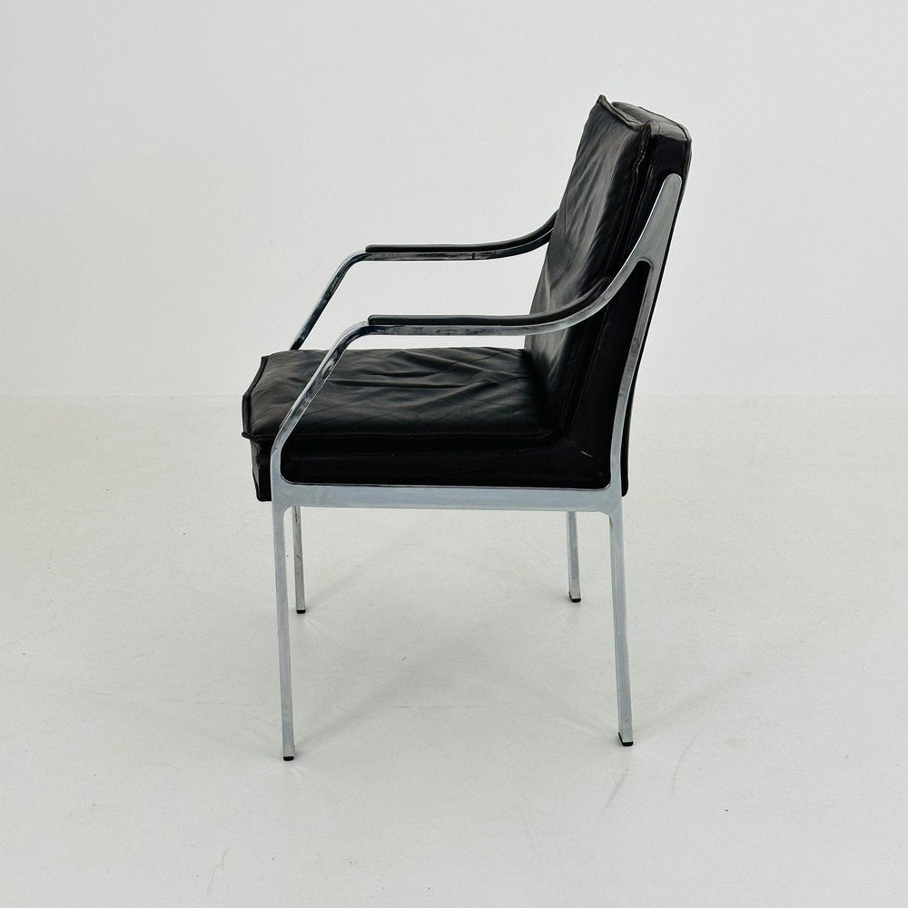 Mid-Century Alpha Steel and Leather Dark Brown Armchair by Preben Fabricius and George Kastholm for Walter Knoll, 1980s