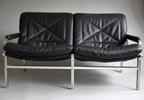 Mid-Century Aluminium and Black Leather Sofa by Andre Vanden Beuck-IEI-987770