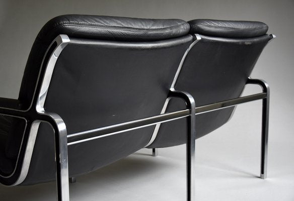 Mid-Century Aluminium and Black Leather Sofa by Andre Vanden Beuck-IEI-987770