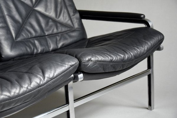 Mid-Century Aluminium and Black Leather Sofa by Andre Vanden Beuck-IEI-987770