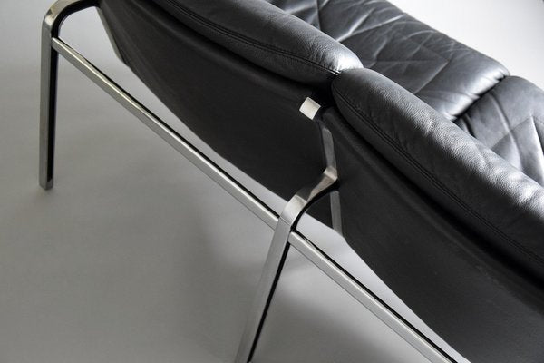 Mid-Century Aluminium and Black Leather Sofa by Andre Vanden Beuck-IEI-987770