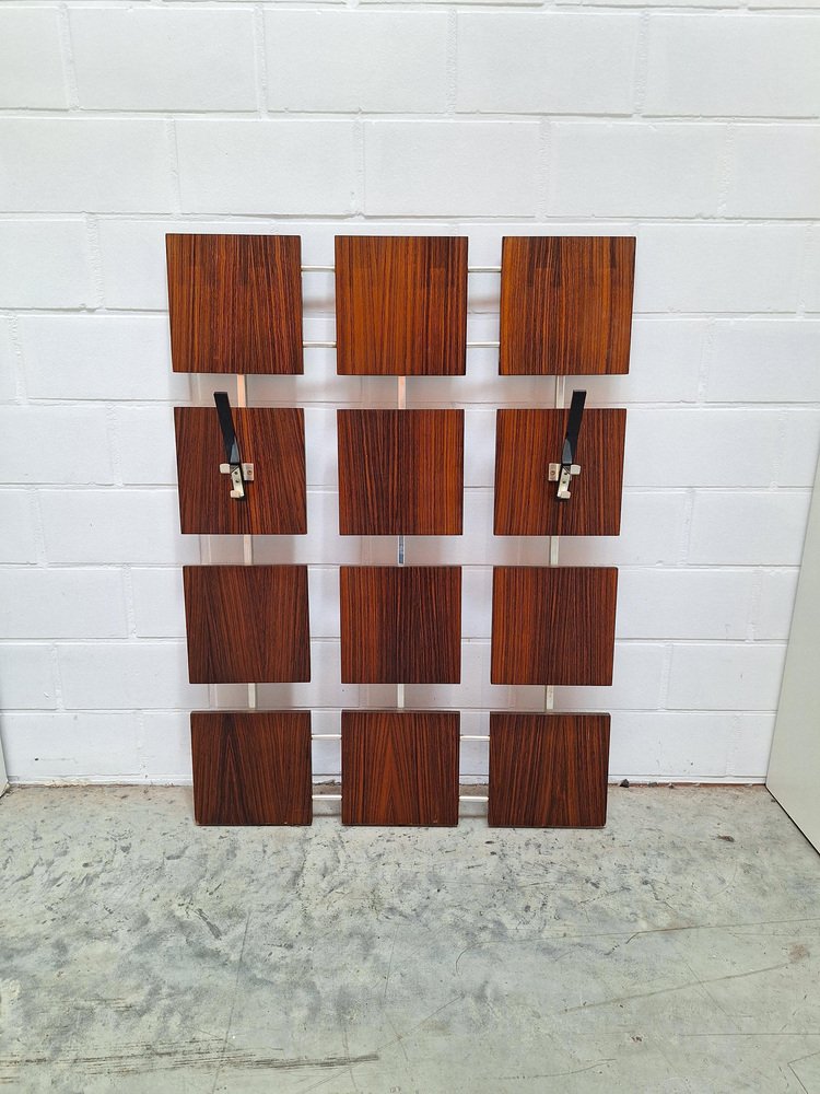 Mid-Century Aluminium and Wooden Wall Coat Rack