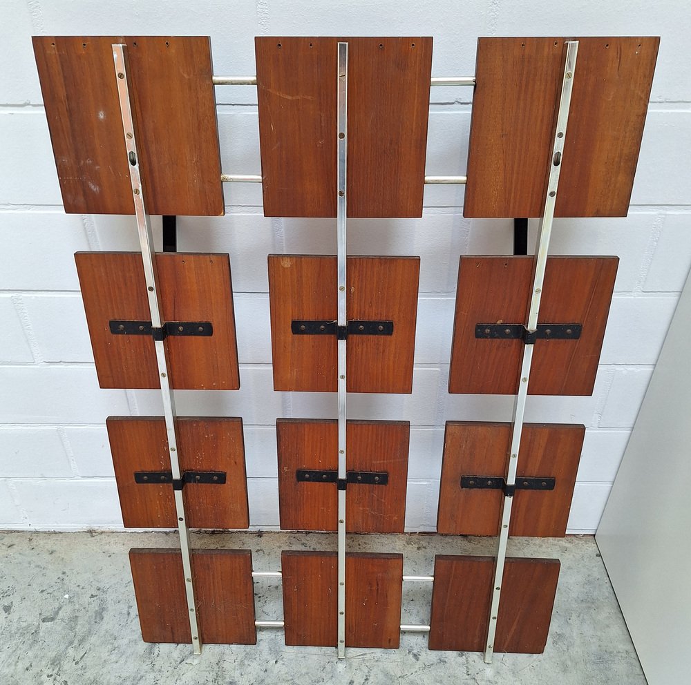 Mid-Century Aluminium and Wooden Wall Coat Rack