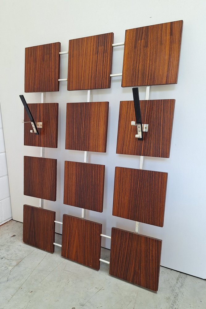 Mid-Century Aluminium and Wooden Wall Coat Rack