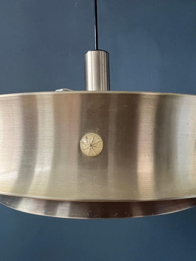 Mid-Century Aluminium Pendant Lamp with Orange Lacquer