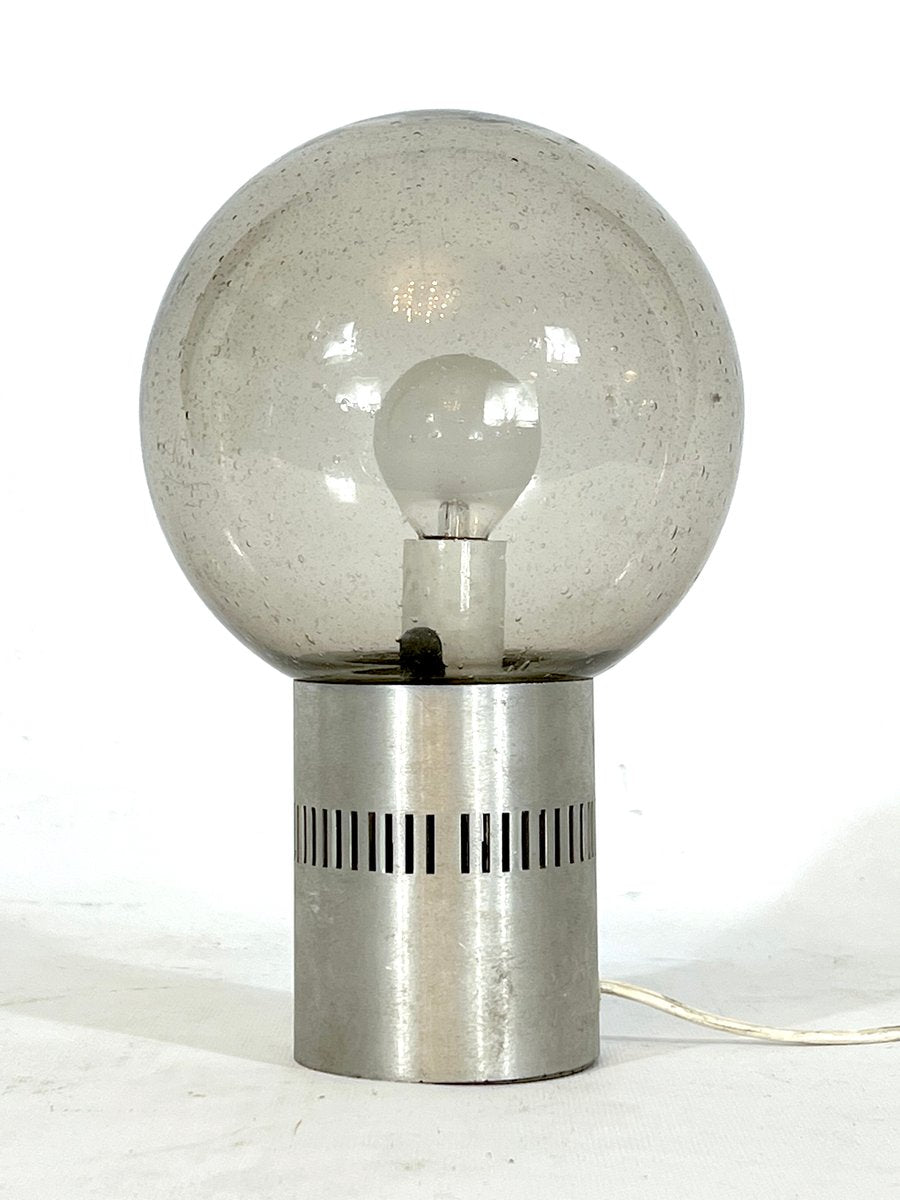 Mid-Century Aluminum and Bullicante Glass Table Lamp from Stilux Milano