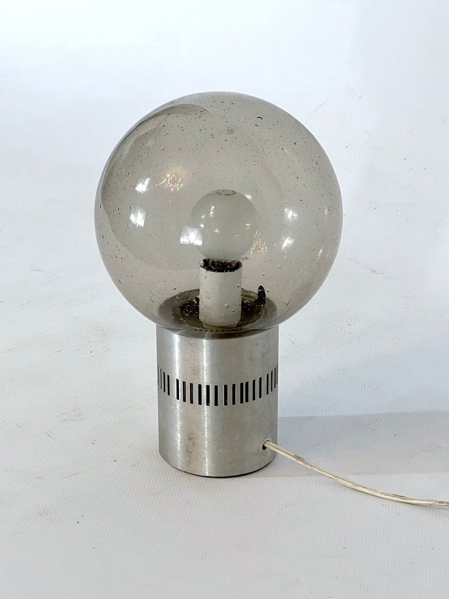 Mid-Century Aluminum and Bullicante Glass Table Lamp from Stilux Milano