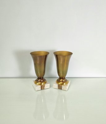 Mid-Century Aluminum and Marble Vases, Italy, 1960s, Set of 2