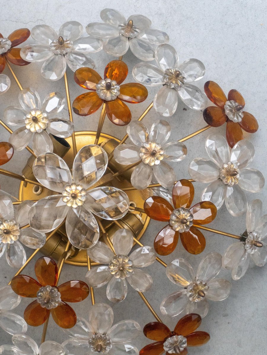 Mid-Century Amber and Clear Crystal Flower Flush Mount from Maison Baguès, 1970s