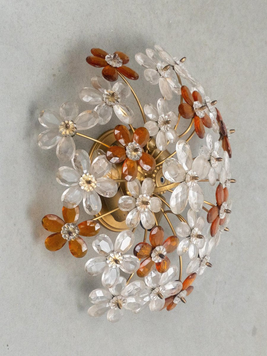 Mid-Century Amber and Clear Crystal Flower Flush Mount from Maison Baguès, 1970s