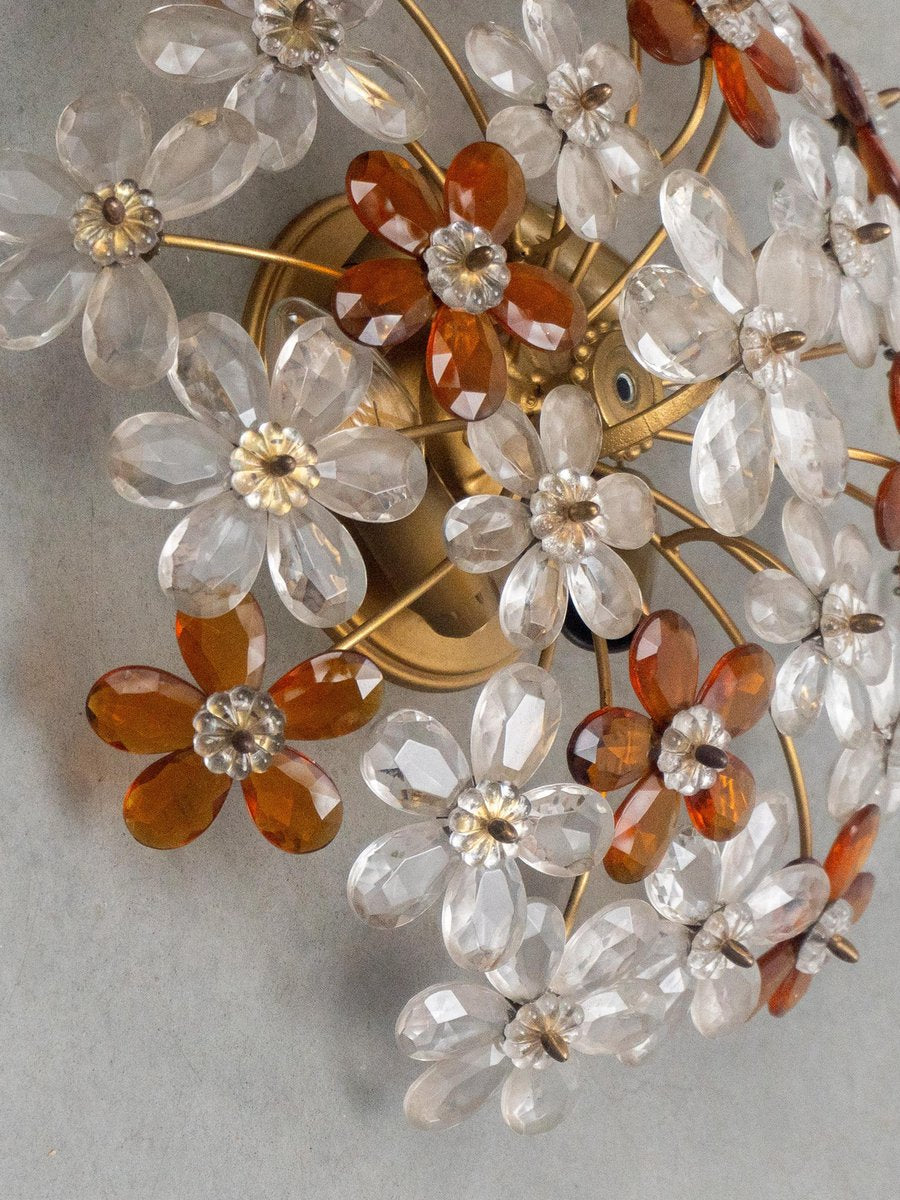 Mid-Century Amber and Clear Crystal Flower Flush Mount from Maison Baguès, 1970s