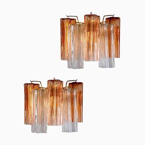 Mid-Century Amber and Clear Murano Glass Sconce, Set of 2-MBH-1032474